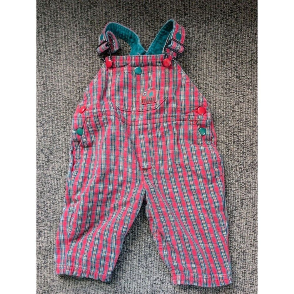 Vintage Gymboree Plaid Overalls sz Newborn 90s Red Green Pregnancy Announcement